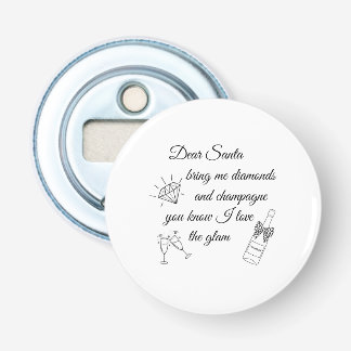 Dear Santa Champagne & Diamonds Line Art Design Bottle Opener