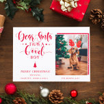 Dear Santa Christmas Boy | Girl Dog Custom Photo Holiday Card<br><div class="desc">Celebrate the season with our "Dear Santa Christmas Boy | Girl Dog Custom Photo" holiday card, a perfect way to share festive cheer. This card features modern customizable red script text on a crisp white background, your custom names, and a charming photo of your dog framed in a bold, Christmas-red...</div>