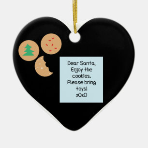 Dear Santa Cookies Bring Toys Black Heart Ceramic Ornament
