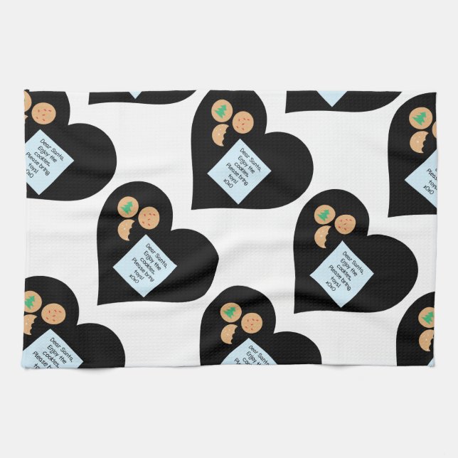 Dear Santa Cookies Bring Toys Black Heart Kitchen Towel (Horizontal)
