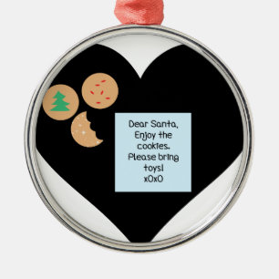 Dear Santa Cookies Bring Toys Black Heart Metal Ornament