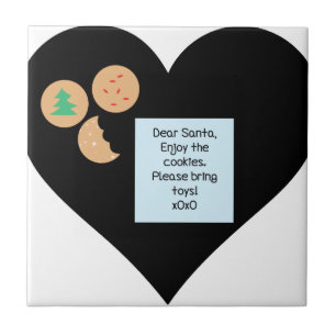 Dear Santa Cookies Bring Toys Black Heart Tile