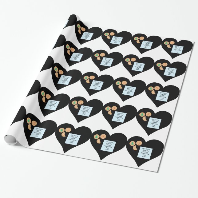 Dear Santa Cookies Bring Toys Black Heart Wrapping Paper (Unrolled)