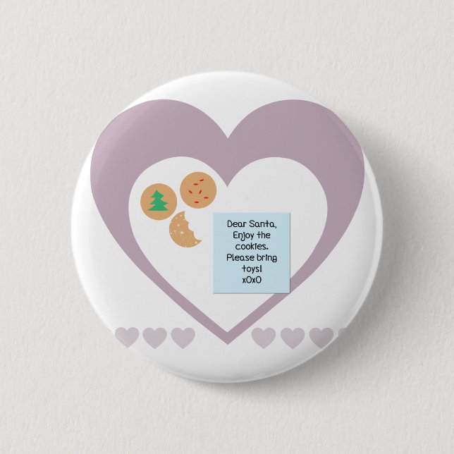 Dear Santa Cookies Bring Toys Purple Hearts 2 Inch Round Button (Front)