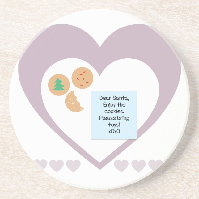 Dear Santa Cookies Bring Toys Purple Hearts Coaster (Front)