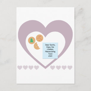 Dear Santa Cookies Bring Toys Purple Hearts Holiday Postcard