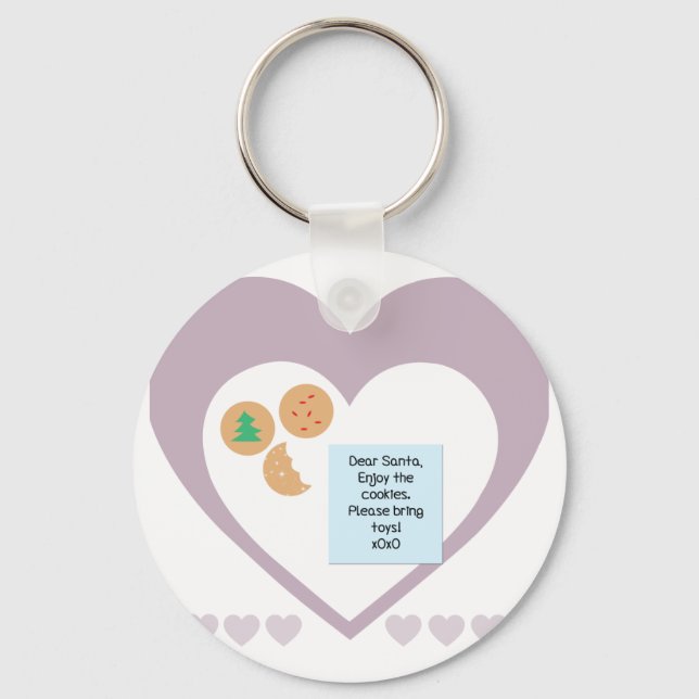 Dear Santa Cookies Bring Toys Purple Hearts Keychain (Front)