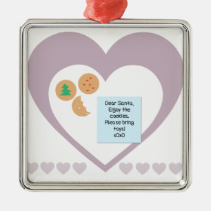 Dear Santa Cookies Bring Toys Purple Hearts Metal Ornament