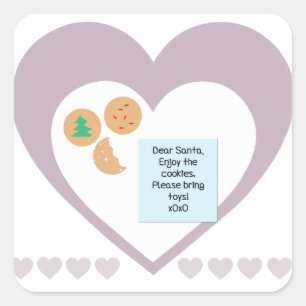 Dear Santa Cookies Bring Toys Purple Hearts Square Sticker