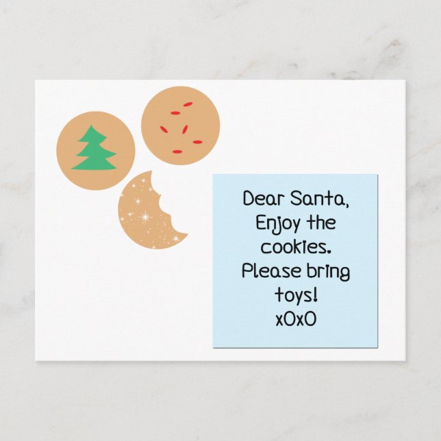 Dear Santa Cookies Please Bring Toys Holiday Postcard (Front)