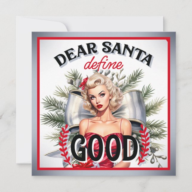 Dear Santa Define Good Retro Pinup Holiday Card (Front)