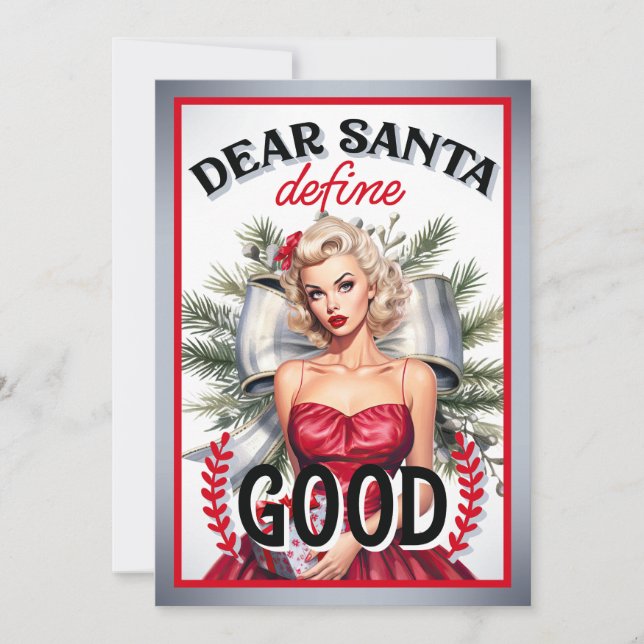 Dear Santa Define Good Retro Pinup Thank You Card (Front)