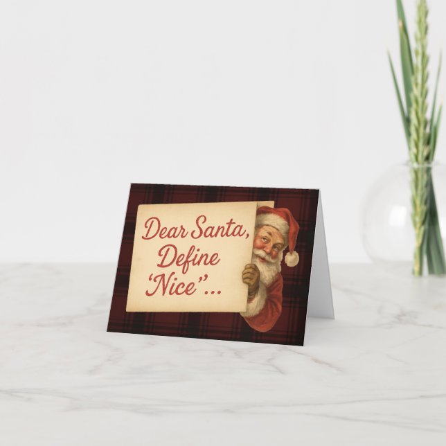 Dear Santa, Define “Nice” Vintage Personalized Holiday Card (Front)