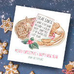 Dear Santa Fat Bank Account Slim Body Christmas  Holiday Card<br><div class="desc">Share some holiday humor with this square Christmas card featuring a watercolor "Dear Santa" letter and a plate of gingerbread cookies. The letter says "I want a fat bank account and a slim body... don't mix it up again like last year!" The greeting and name(s) can be personalized. Art by...</div>