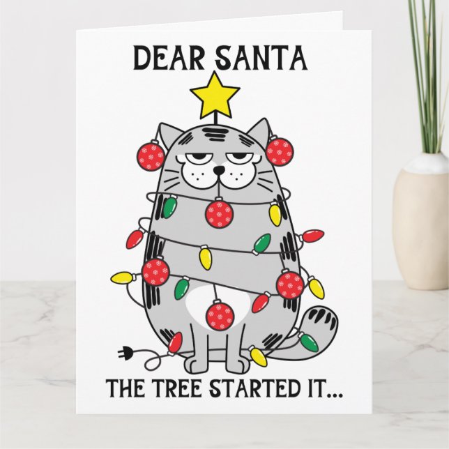 Dear Santa Funny Sayings Christmas Cat Tree Custom Card (Front)