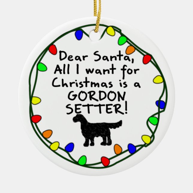Dear Santa Gordon Setter Ceramic Ornament (Front)