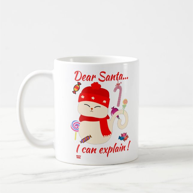 DEAR SANTA... I CAN EXPLAIN ! funny christmas cat  Coffee Mug (Left)