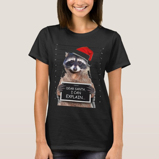 Dear Santa I Can Explain Funny Christmas Raccoon T-Shirt (Front)