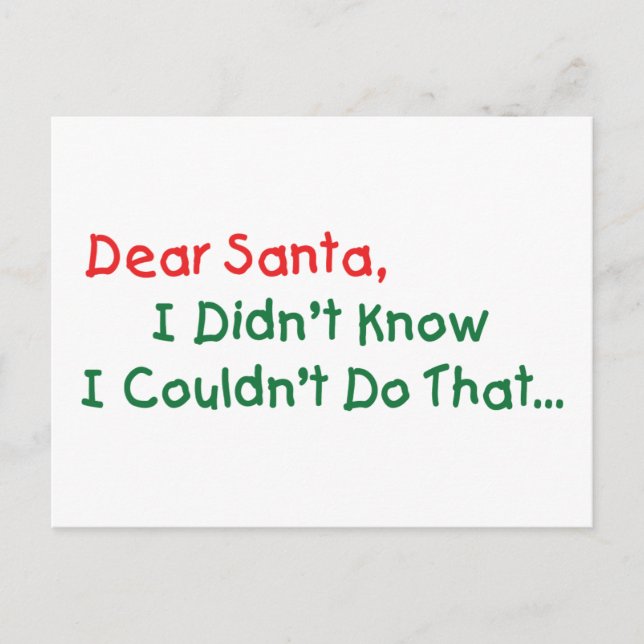 Dear Santa, I Didn't Know I Couldn't Do That Holiday Postcard (Front)