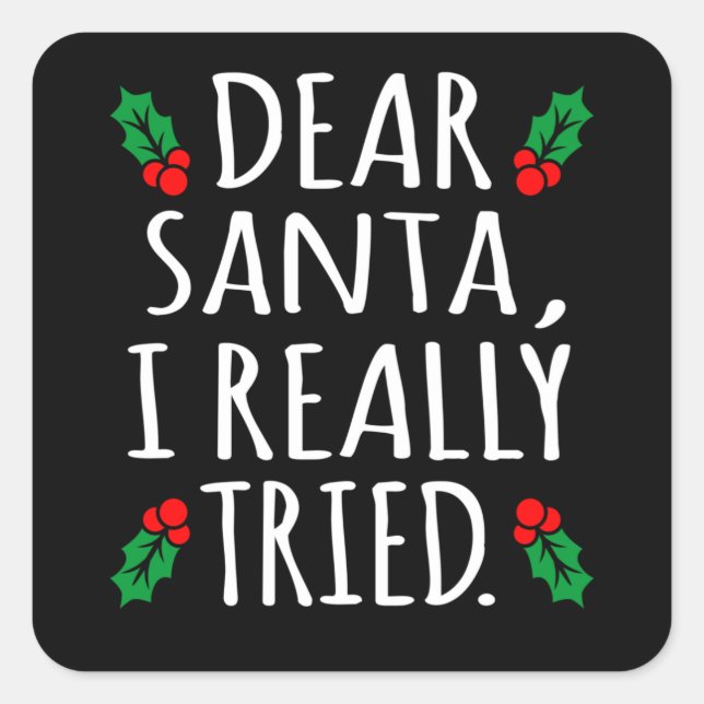 Dear Santa I Really Tried Fun Merry Christmas Square Sticker (Front)