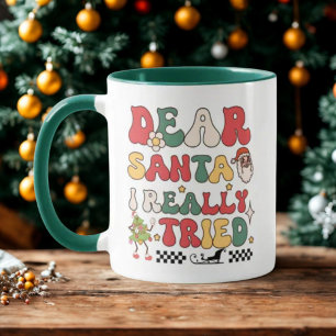 Dear Santa I Really Tried Retro Funny Christmas Mug