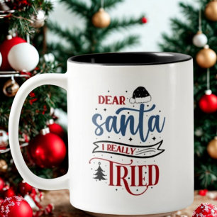 Dear Santa I Really Tried Retro Funny Christmas Two-Tone Coffee Mug