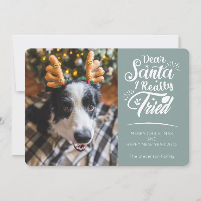 Dear Santa I tried dog photo fun Christmas Holiday Card (Front)