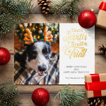 Dear Santa I tried pet dog photo fun Christmas Foil Holiday Postcard<br><div class="desc">Send this cute and fun holiday card to your family and friends to spread Christmas cheer. This card features trendy and modern typography that reads "Dear Santa I really tried" in golden foil handwritten fonts. Add your dog or cat picture, or even your kid's one to personalize. The back of...</div>