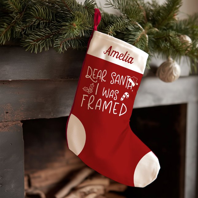 Dear Santa I Was Framed Cute Funny Red Small Christmas Stocking (Creator Uploaded)