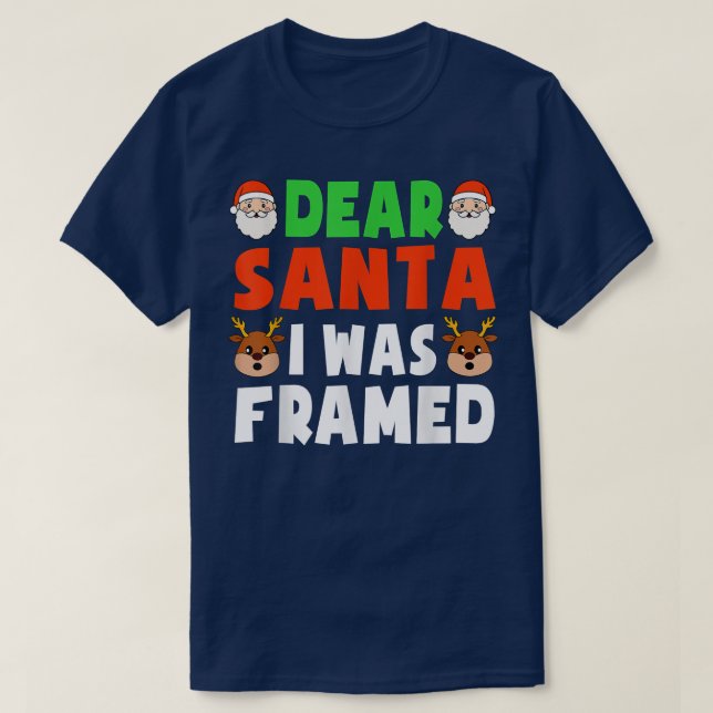 Dear Santa I Was Framed  Funny Christmas Santa Kid T-Shirt (Design Front)