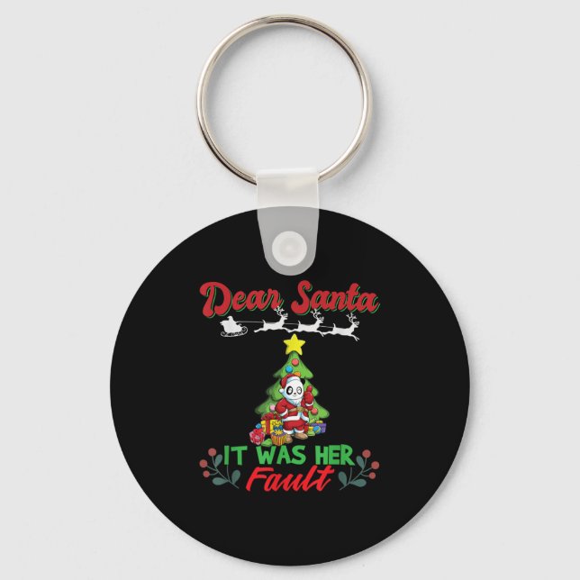 Dear Santa It Was Her Fault Siblings Matching Xmas Keychain (Front)