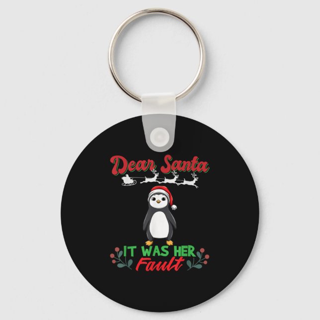 Dear Santa It Was Her Fault Siblings Matching Xmas Keychain (Front)
