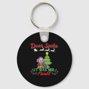 Dear Santa It Was Her Fault Siblings Matching Xmas Keychain