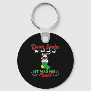 Dear Santa It Was Her Fault Siblings Matching Xmas Keychain