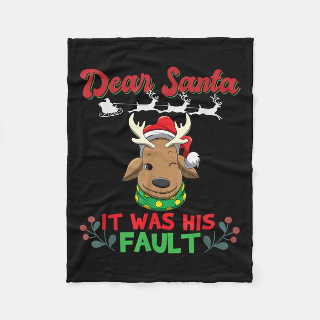 Dear Santa It Was His Fault Siblings Matching Xmas Fleece Blanket (Front)