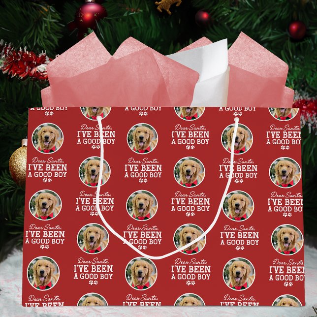 Dear Santa I've Been a Good Boy, Dog Photo Large Gift Bag (Creator Uploaded)