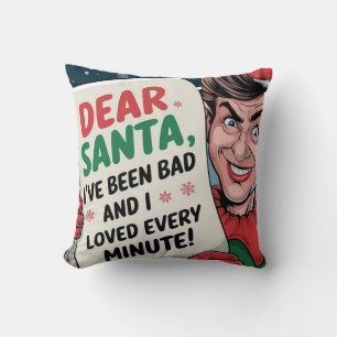 Dear Santa, I've Been Bad Christmas Elf Fun Design Throw Pillow
