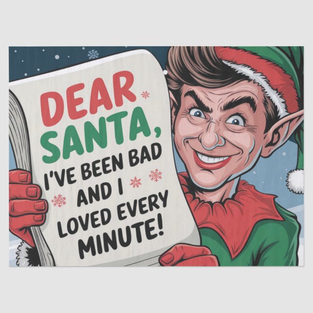 Dear Santa, I've Been Bad Christmas Elf Fun Design Tissue Paper (Front)