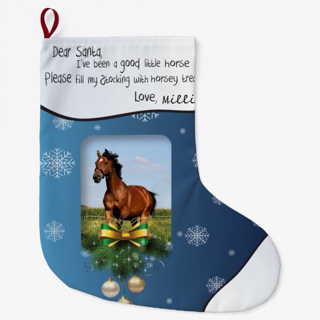 Dear Santa I've Been Good Horse PHOTO FRAME Name Large Christmas Stocking (Front)