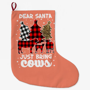 Dear Santa Just Bring Cows Christmas Buffalo Plaid Large Christmas Stocking