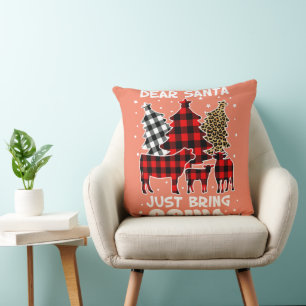 Dear Santa Just Bring Cows Christmas Buffalo Plaid Throw Pillow