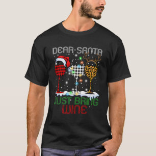 Dear Santa Just Bring Wine Plaid Leopard Christmas T-Shirt