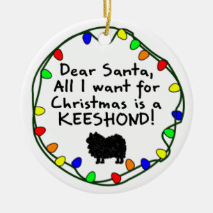 Dear Santa Keeshond Ceramic Ornament