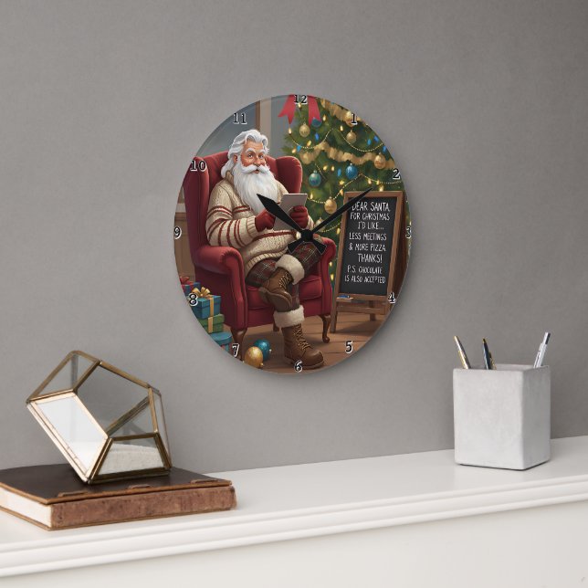 Dear Santa Less Meetings Large Clock (Office)