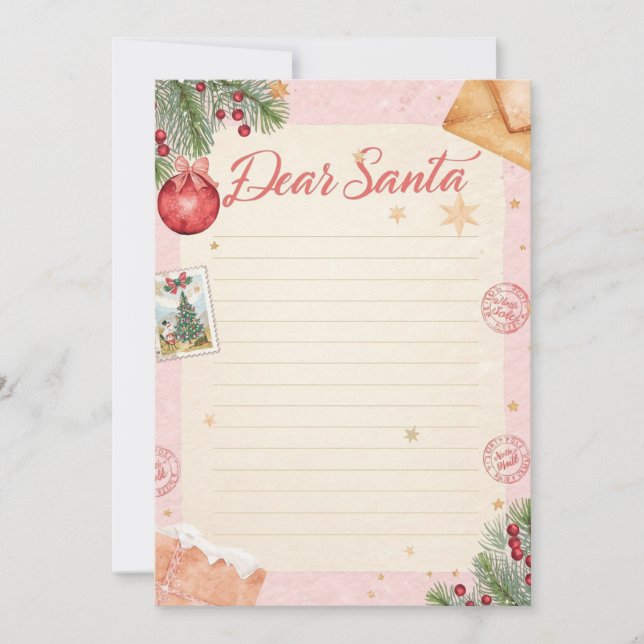  Dear Santa Letter Template | Pastel Pink & Gold (Front)