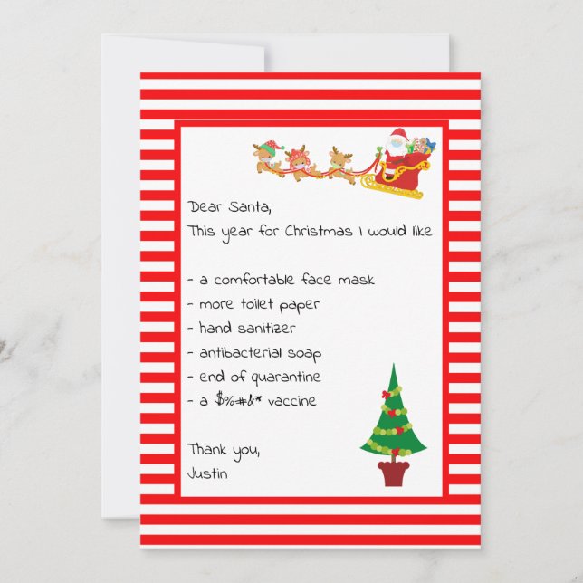 Dear Santa List Letter Funny Christmas Holiday Card (Front)