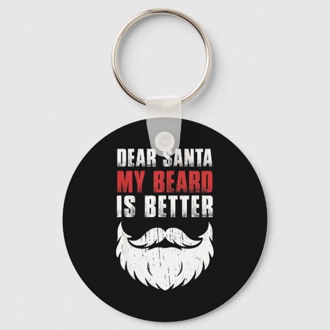 Dear Santa My Beard Is Better Funny Christmas Bear Keychain (Front)
