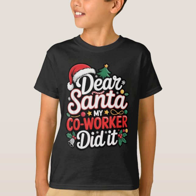 Dear Santa My Co-worker Did It Funny Christmas Cow T-Shirt (Front)