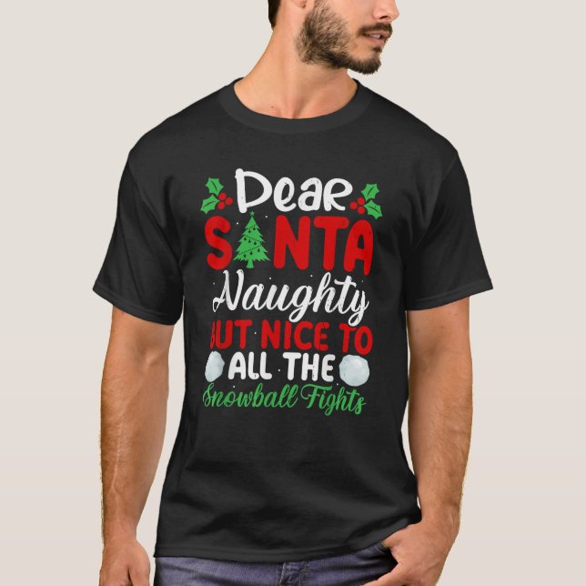Dear Santa Naughty But Nice To All The Snowball Fi T-Shirt (Front)