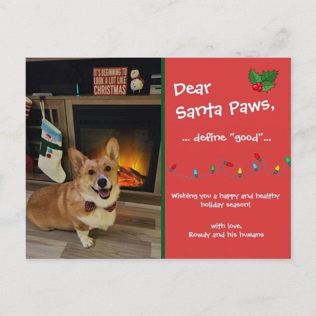 "Dear Santa Paws" Customizable Holiday Postcard (Front)